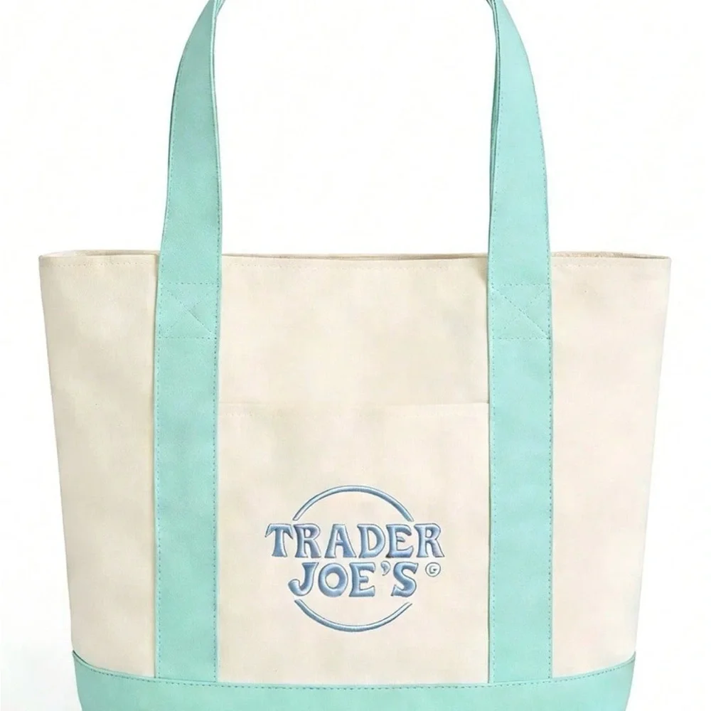 NWT- Trader Joe’s Mini Pastel Canvas Tote Bag - Pink, Green, Blue, Lavender - Picture 3 of 4